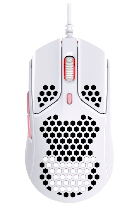 Mysz przewodowa gamingowa HyperX Pulsefire Haste biało-różowa kabel USB 1.8 m uniwersalny profil, do 16000 DPI 4P5E4AA
