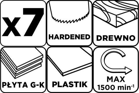 Otwornica do drewna 26 - 63 mm, h 50 mm zęby hartowane, zestaw 7 szt 56T752