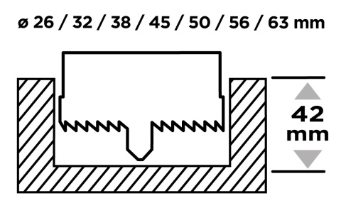 Otwornica do drewna 26 - 63 mm, h 50 mm zęby hartowane, zestaw 7 szt 56T752