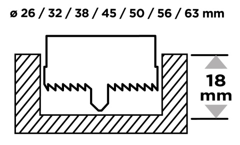 Otwornice do drewna 26 - 63 mm, h 25 mm, zestaw 7 szt 56T749