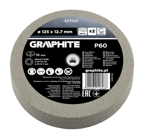 Tarcze szlifierskie 125 x 20/16/12. 7 x 16 mm, p60, 2 szt 57T127