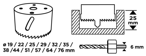Otwornice z adapterami, 19-76 mm, zestaw 15 szt 56T724