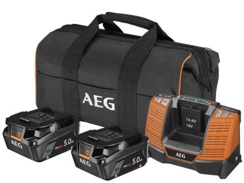 SETLL1850SHD Zestaw 2× akumulator 5Ah HD 18V + szybka ładowarka BL1418 + torba AEG