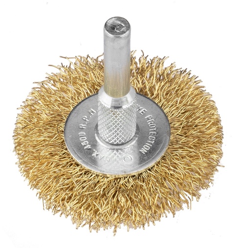 Szczotki druciane tarczowe, drut karbowany, mosiądzowany, 25, 38, 50, 63, 75 mm, 5 szt 57T403