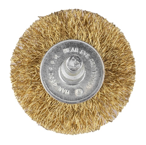 Szczotki druciane tarczowe, drut karbowany, mosiądzowany, 25, 38, 50, 63, 75 mm, 5 szt 57T403