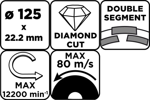 Tarcza diamentowa szlifierska, 2 segmenty, 125 x 22. 2 mm, na sucho 57T324