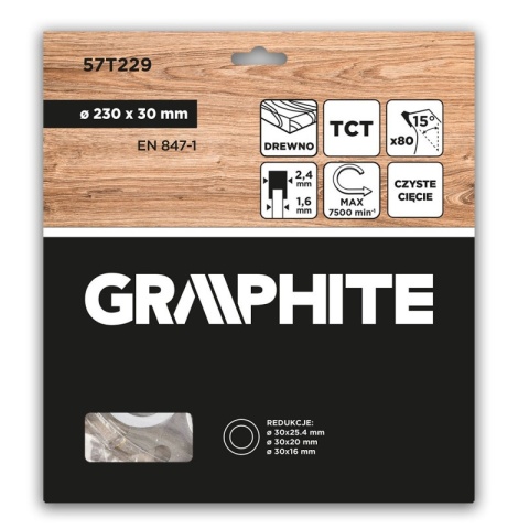 Tarcza do pilarki piły widiowa do drewna cięcia 230 x 30 mm 80 zębów GRAPHITE 57T229