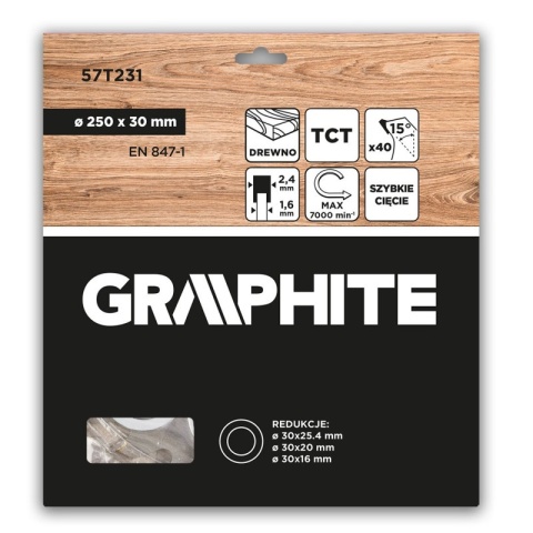 Tarcza do pilarki widiowa tnąca do drewna stolarska 250 x 30 mm 40 zębów 57T231 GRAPHITE