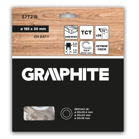 Tarcza do piły pilarki widiowa 185 x 30 mm 36 zębów do drewna MDF 57T218 GRAPHITE