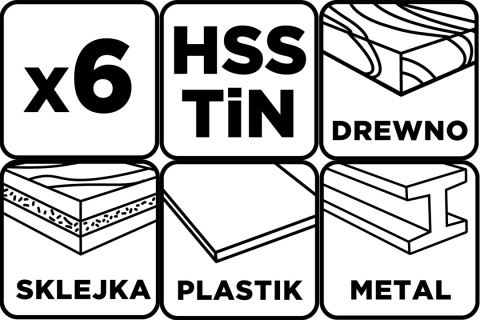 Wiertła fazujące stożkowe pogłębiacze tin, 6. 3 - 20. 5 mm, zestaw 6 szt 54T427