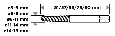 Wykrętaki do zerwanych śrub, 3 - 19 mm, zestaw 5 szt 54T428