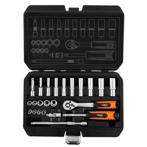 Zestaw Kluczy Nasadowych 23 elementy Grzechotka 1/4" Małe Długie Nasadki 10-231 NEO TOOLS