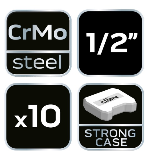 Zestaw Długich Nasadek Udarowych 10-24 mm - 10 sztuk 1/2 " NEO TOOLS 12-107