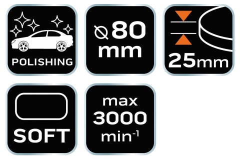 Pad polerski 80 x 25 mm gąbka miękka mocowanie na rzep do polerek rotacyjnych i mimośrodowo-rotacyjnych NEO TOOLS 08-976