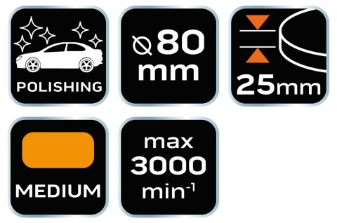Pad polerski 80 x 25 mm gąbka średnia mocowanie na rzep do polerek rotacyjnych i mimośrodowo-rotacyjnych NEO TOOLS 08-975