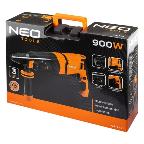 Młotowiertarka wiertarka udarowa 900W SDS + walizka udar 4 funkcje NEO TOOLS 04-723