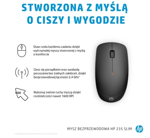 Mysz bezprzewodowa HP 235 Slim czarna odbiornik USB-A 2.4GHz 3 przyciski 4E407UT
