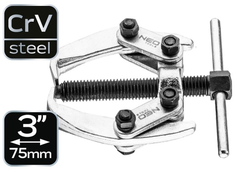 Ściągacz dwuramienny 3″ do łożysk / piast – stal CrV ramiona hakowe NEO TOOLS 11-850