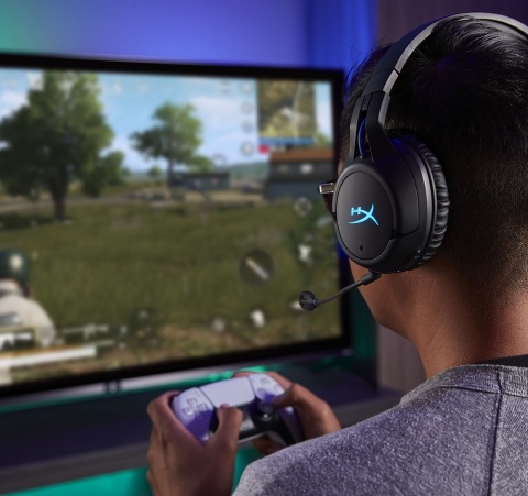 Słuchawki bezprzewodowe gamingowe nauszne HyperX Cloud Flight Wireless czarno-niebieskie dedykowane do PS4, PS5 i PC 4P5H6AA