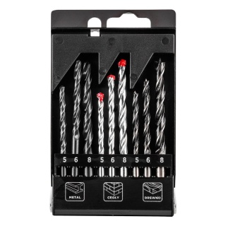 Zestaw 9 wierteł 5-6-8 mm do metalu drewna i cegły komplet uniwersalny GRAPHITE 54T431