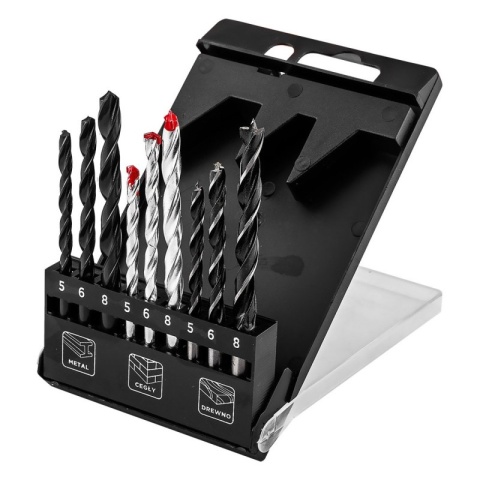 Zestaw 9 wierteł 5-6-8 mm do metalu drewna i cegły komplet uniwersalny GRAPHITE 54T431