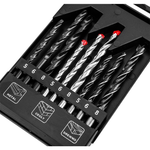 Zestaw 9 wierteł 5-6-8 mm do metalu drewna i cegły komplet uniwersalny GRAPHITE 54T431