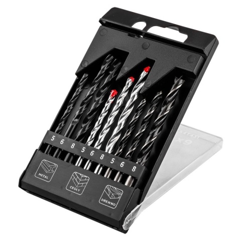 Zestaw 9 wierteł 5-6-8 mm do metalu drewna i cegły komplet uniwersalny GRAPHITE 54T431