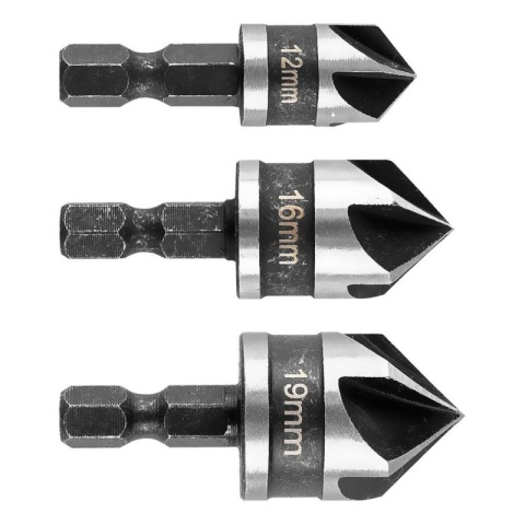 Zestaw fazowników pogłębiacz do drewna metalu Hex 12 16 19 mm 3sztuk GRAPHITE 54T423