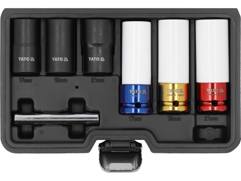 ZESTAW NASADEK UDAROWYCH Z WYKRĘTAKAMI DO FELG ALUMINIOWYCH 7 ELEMENTOWE YT-10559