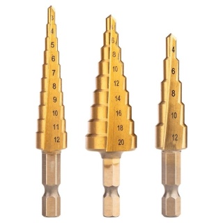 Zestaw wierteł stopniowych stopniowe stożkowe HSS TiN 3-20mm HEX 3 szttuki NEO TOOLS 08-948