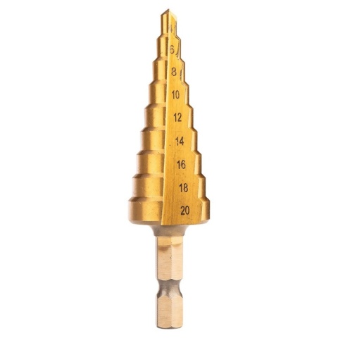 Zestaw wierteł stopniowych stopniowe stożkowe HSS TiN 3-20mm HEX 3 szttuki NEO TOOLS 08-948