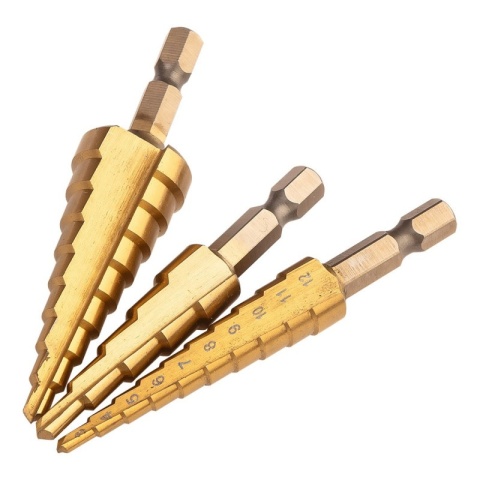 Zestaw wierteł stopniowych stopniowe stożkowe HSS TiN 3-20mm HEX 3 szttuki NEO TOOLS 08-948