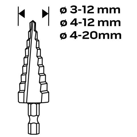 Zestaw wierteł stopniowych stopniowe stożkowe HSS TiN 3-20mm HEX 3 szttuki NEO TOOLS 08-948