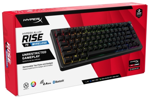 Klawiatura bezprzewodowa HyperX Alloy Rise 75 Wireless RGB anty-ghosting 3w1 Bluetooth/USB/2.4GHz 91Y91AA, układ QWERTY US/PL