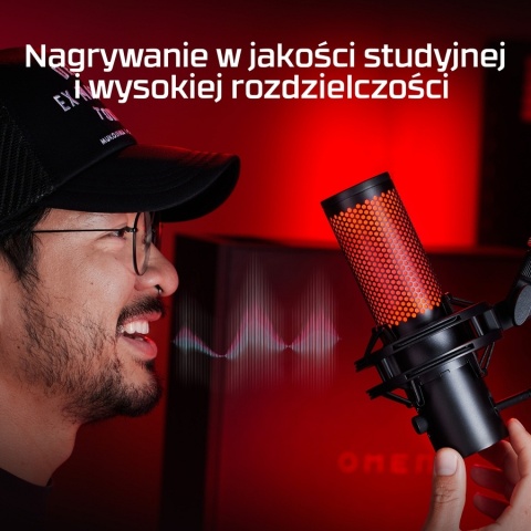 Mikrofon HyperX QuadCast 2 USB, podświetlenie na czerwono, streaming, gaming, podcasty, 872V1AA