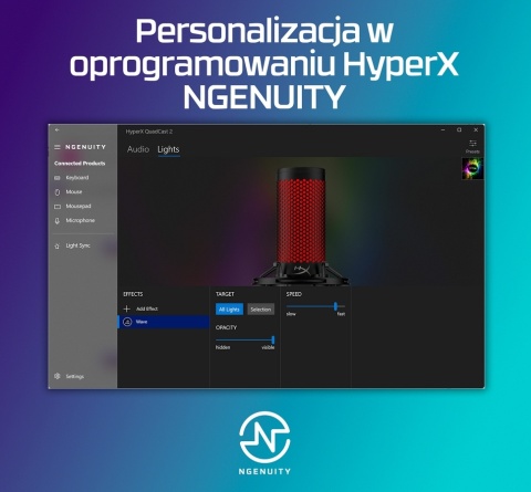 Mikrofon HyperX QuadCast 2 USB, podświetlenie na czerwono, streaming, gaming, podcasty, 872V1AA