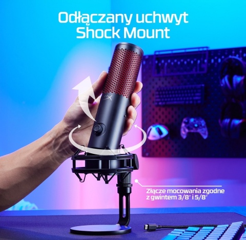 Mikrofon HyperX QuadCast 2 USB, podświetlenie na czerwono, streaming, gaming, podcasty, 872V1AA