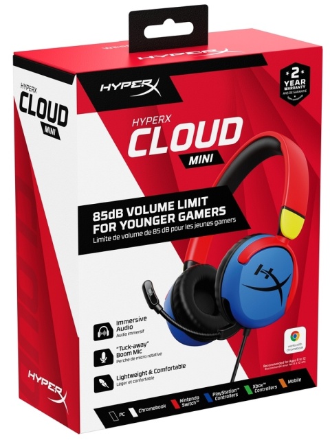 Słuchawki przewodowe gamingowe nauszne HyperX Cloud Mini Multicolor dla dzieci, głośność do 85dB, 7G8F3AA