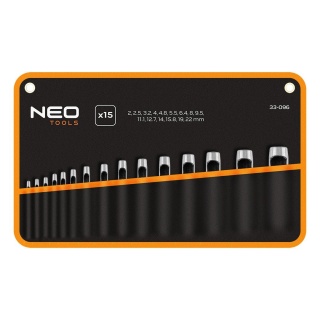 Zestaw 15 przebijaków do wycinania otworów średnica 2-22 mm etui NEO TOOLS