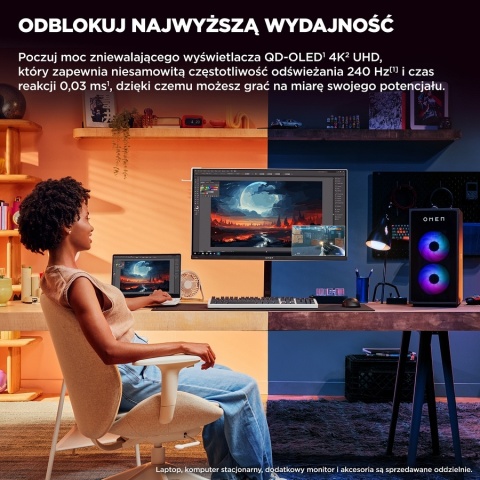 Monitor HP OMEN Transcend 32 4K Gaming UltraHD QD-OLED 240Hz HDR 31.5 cali 3840x2160 HDMI DisplayPort USB-C 9R181AA