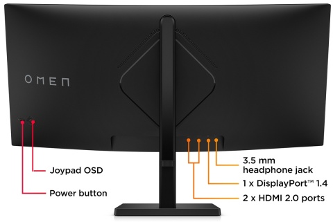 Monitor HP Omen 34c Curved Gaming WQHD VA 165Hz HDR 400 34 cale 3440x1440 HDMI DisplayPort VESA AMD FreeSync