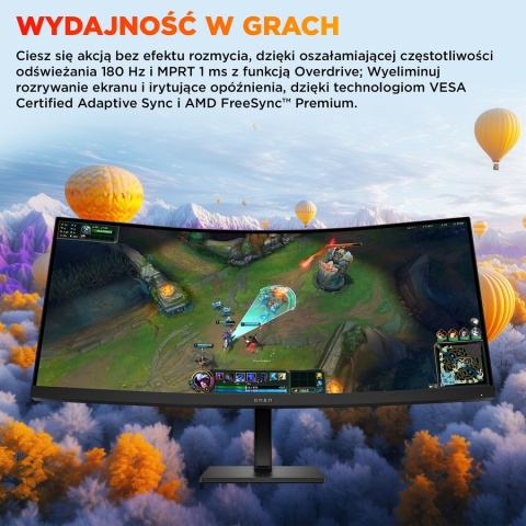 Monitor HP Omen 34c G2 Curved Gaming WQHD VA 180Hz HDR 400 34 cale 3440x1440 HDMI DisplayPort VESA AMD FreeSync