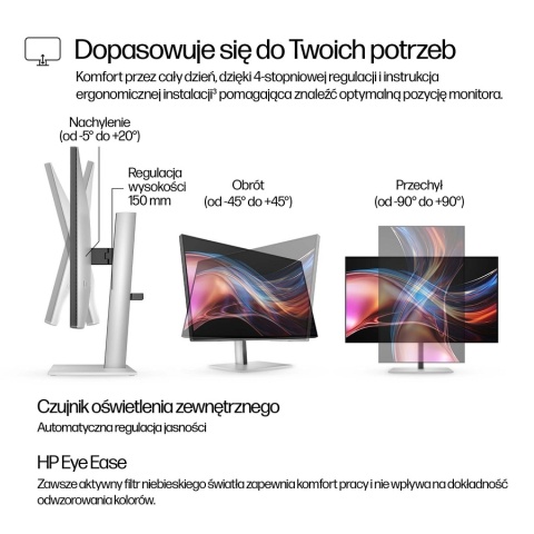 Monitor HP Series 7 Pro 727pu QHD 27 cali IPS Black 120Hz 2560x1440 HDMI DisplayPort Thunderbolt USB-C VESA pivot 8J9E6UT