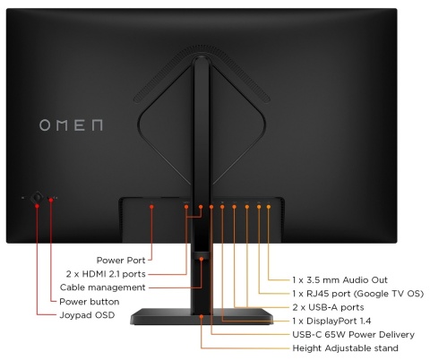 Monitor Smart HP OMEN 32x 4K Gaming UltraHD IPS 144Hz HDR 31.5 cali 3840x2160 Google TV HDMI DisplayPort USB-C 99Z68AS 99Z68E9