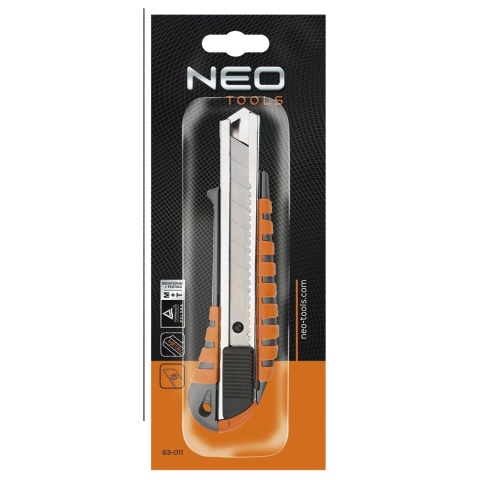 Nóż z Ostrzem Łamanym 18 mm Metalowy Korpus Tapeciak Introligatorski NEO TOOLS 63-011
