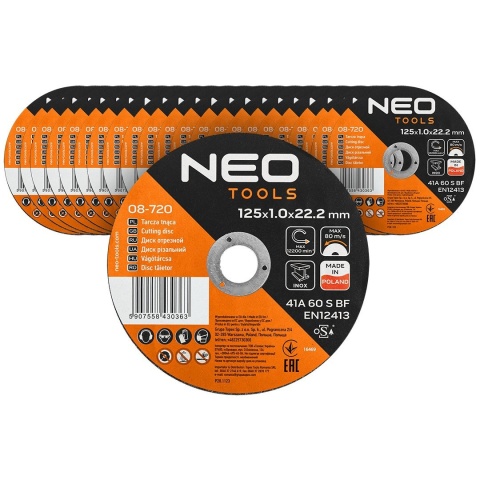 TARCZE TNĄCE DO METALU/INOX 125 X 1.0 X 22,2MM, 41 A60-S-BF, 08-720