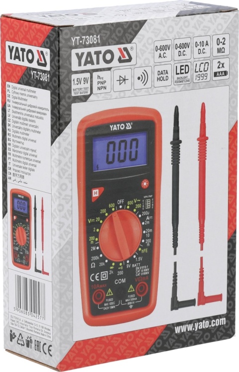 WIELOFUNKCYJNY MIERNIK CYFROWY Z ZAKRESEM DLA KAŻDEGO POMIARU UMOŻLIWIAJĄCY BADANIE TECHNICZNE YT-73081 YATO