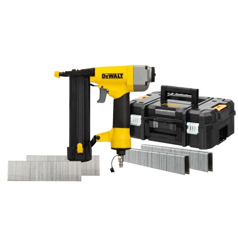 Wszechstronny zszywacz pneumatyczny zapewnia mocne łączenia trwałość i precyzję w pracach warsztatowych DeWalt DPSB2IN1-XJ
