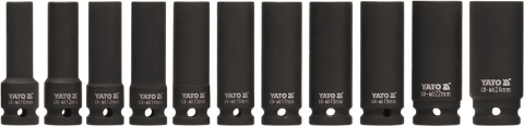 Zestaw 11 długich nasadek udarowych 1/2 cala kute wysokiej jakości idealne do profesjonalnych napraw i warsztatów Yato YT-1054