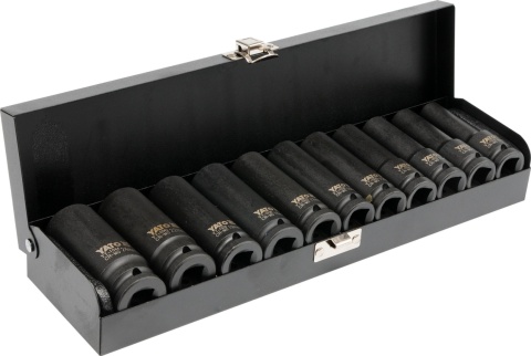 Zestaw 11 długich nasadek udarowych 1/2 cala kute wysokiej jakości idealne do profesjonalnych napraw i warsztatów Yato YT-1054